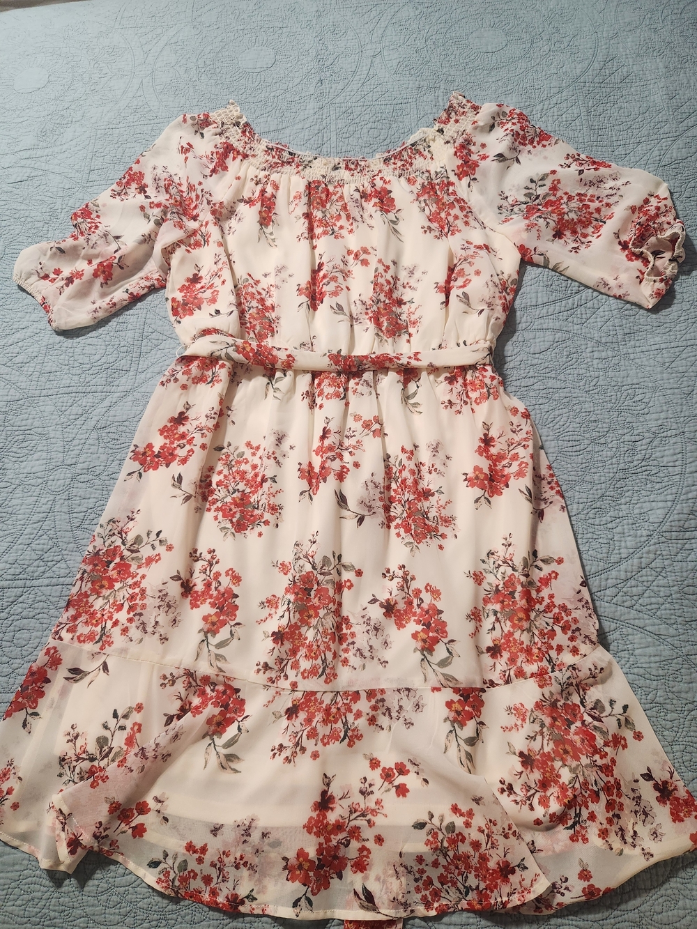 Maurices Cream Midi Dress with Red Floral Print